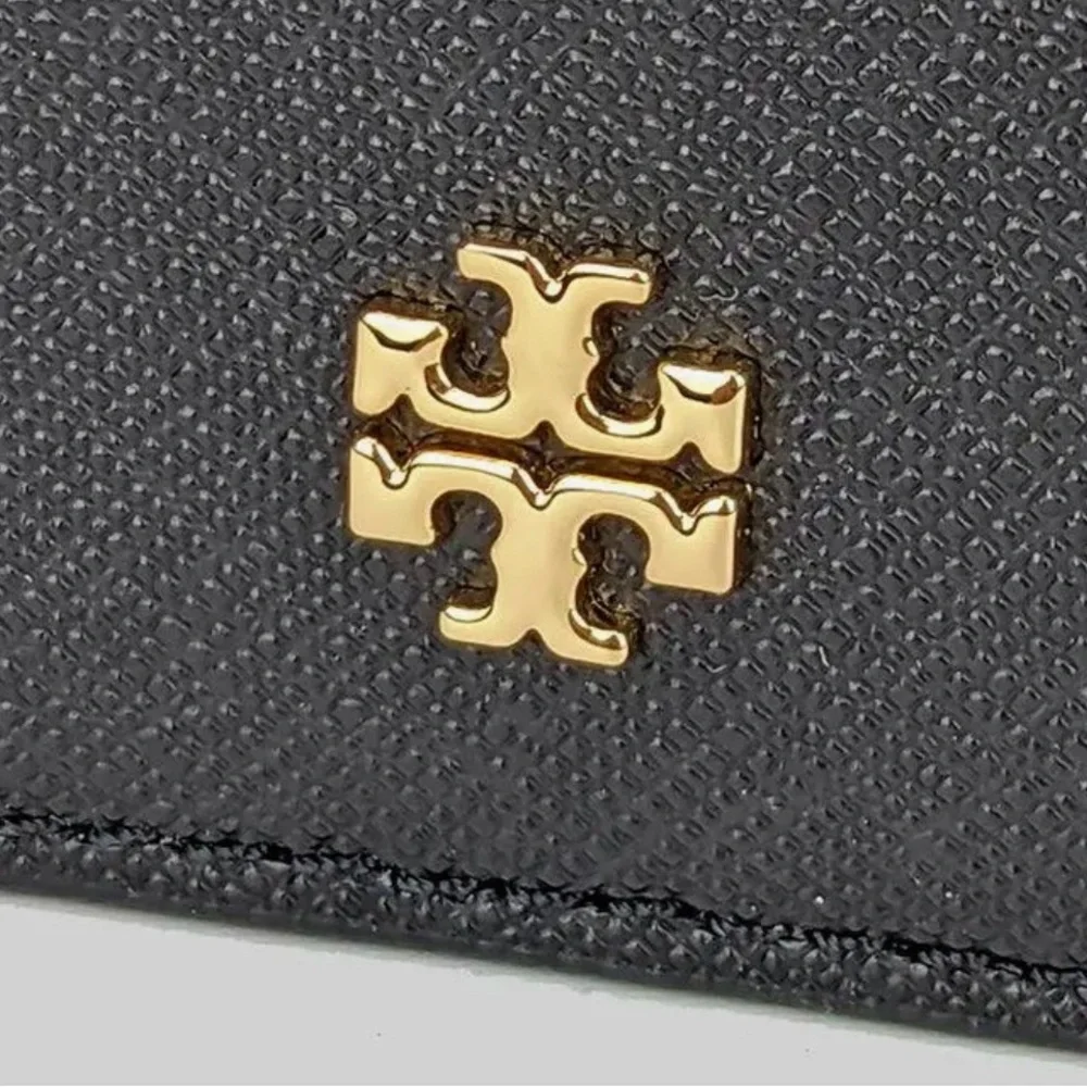 TORY BURCH Emerson Slim Black Leather Card Holder Brand New Sealed